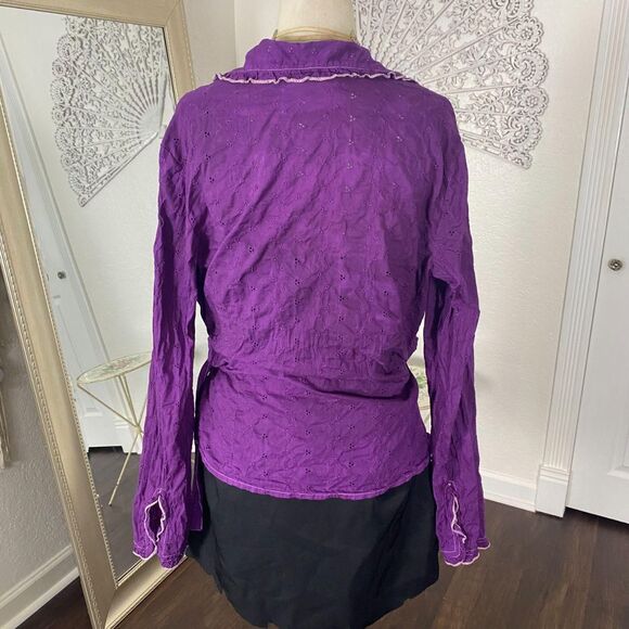 White Stag Whimsygoth Front Tie Purple Berry Pink Cotton Lace Wrap Blouse Top L - Picture 5 of 8
